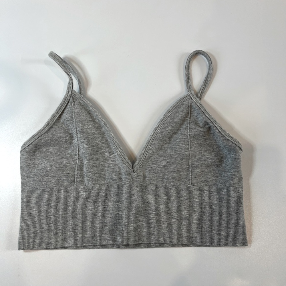 ALO Yoga Gray Ribbed Bra Top
